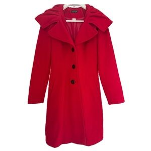 VENUS | LONG JACKET & COAT | RUFFLE COLLAR | HOODED | POCKETS | RED | SIZE 2